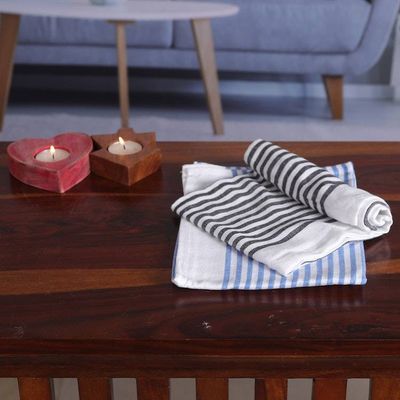 Alternate image for Set of 2 Handwoven Black and Blue Striped Cotton Dish Towels Serene Taste