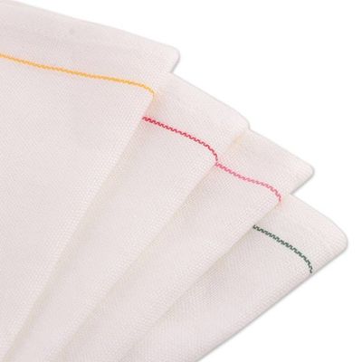 Alternate image for 4 Handwoven Cotton Mini Dish Towels with Stitched Accents Cheerful Flavors