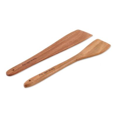 Alternate image for Indian-Made Hand-Carved Set of 2 Polished Neem Wood Spatulas Serve with Joy