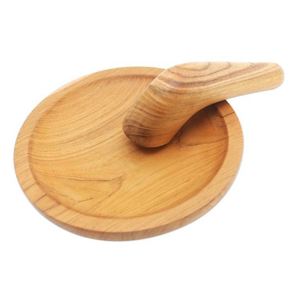 Alternate image for Hand Made Teak Wood Mortar and Pestle from Bali Crushed