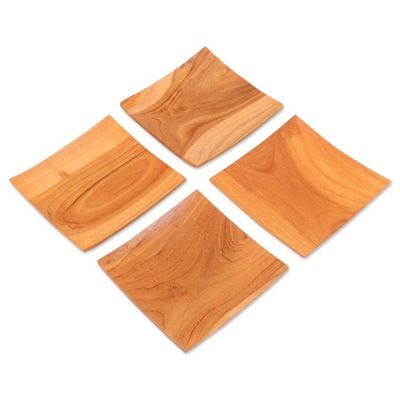 Alternate image for Handmade Square Teak Wood Plates from Bali Set of 4 Fine Meal