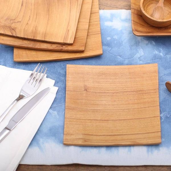 Alternate image for Handmade Square Teak Wood Plates from Bali Set of 4 Fine Meal