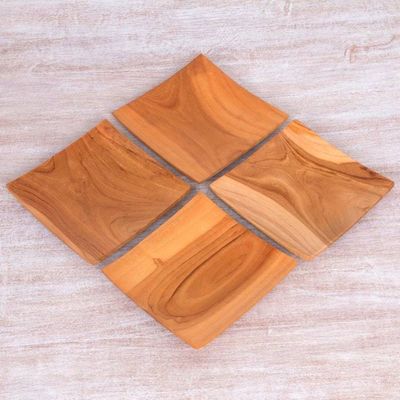 Alternate image for Handmade Square Teak Wood Plates from Bali Set of 4 Fine Meal