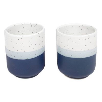Alternate image for Set of 2 Speckled Ceramic Cups in Blue and White Hues Snowy Midnight