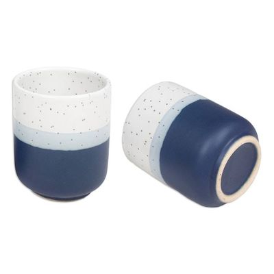 Alternate image for Set of 2 Speckled Ceramic Cups in Blue and White Hues Snowy Midnight