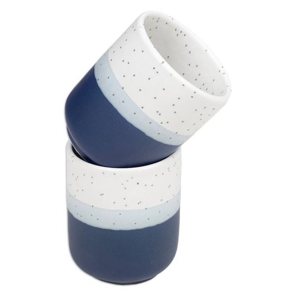Alternate image for Set of 2 Speckled Ceramic Cups in Blue and White Hues Snowy Midnight