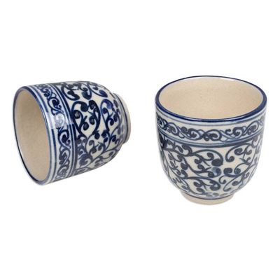 Alternate image for Set of 2 Handcrafted Classic Ceramic Cups in Blue and White Palatial Mornings