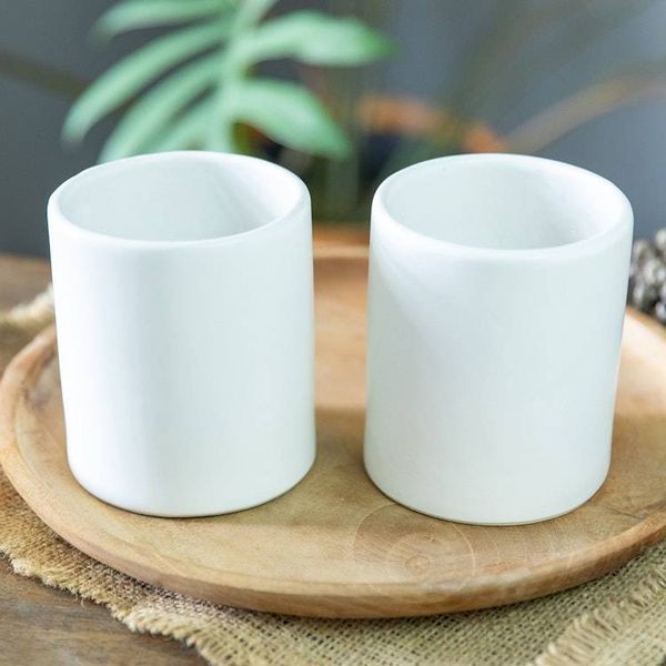 Alternate image for Set of 2 Handcrafted Minimalist White Ceramic Cups from Bali Enjoy the Day