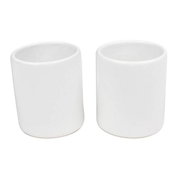Alternate image for Set of 2 Handcrafted Minimalist White Ceramic Cups from Bali Enjoy the Day