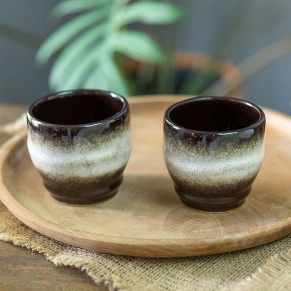 Alternate image for Set of 2 Handcrafted Brown and White Ceramic Cups from Bali Serene Flavors
