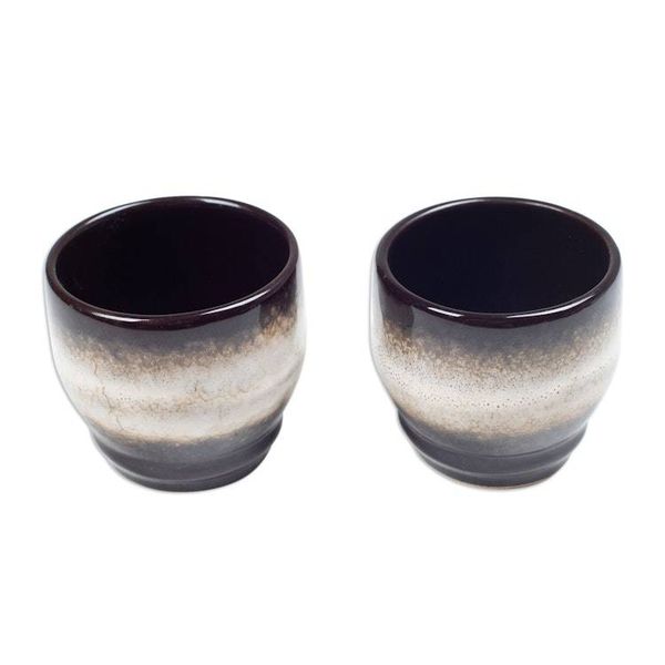 Alternate image for Set of 2 Handcrafted Brown and White Ceramic Cups from Bali Serene Flavors