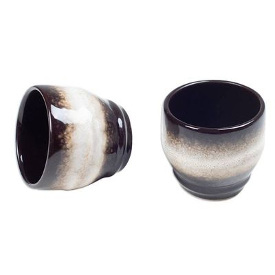Alternate image for Set of 2 Handcrafted Brown and White Ceramic Cups from Bali Serene Flavors
