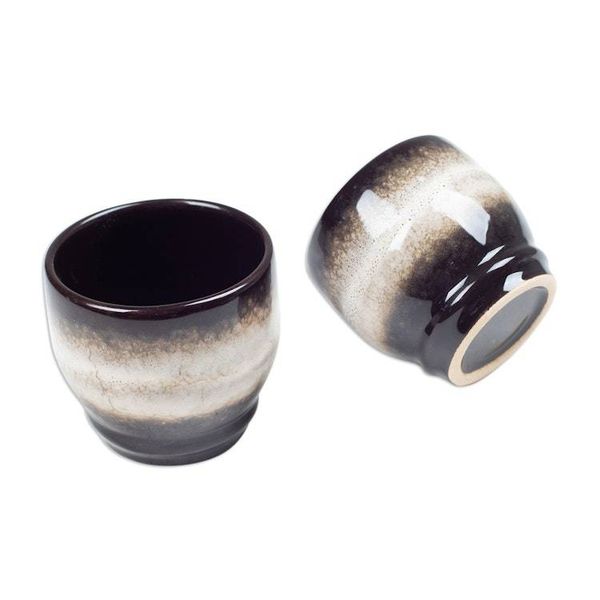 Alternate image for Set of 2 Handcrafted Brown and White Ceramic Cups from Bali Serene Flavors