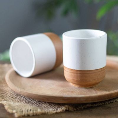 Alternate image for Set of 2 Speckled Ceramic Cups in Brown and White Hues Sweet Evening