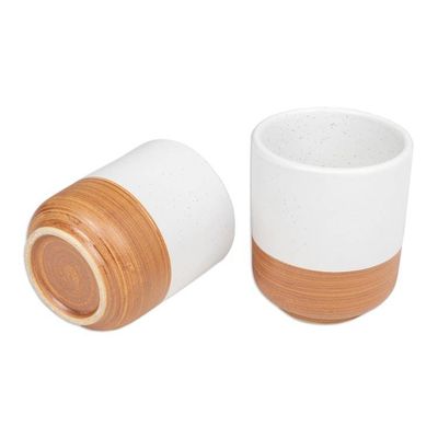 Alternate image for Set of 2 Speckled Ceramic Cups in Brown and White Hues Sweet Evening