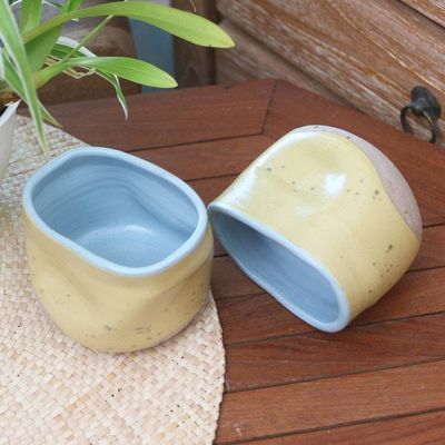 Alternate image for Rustic Ceramic Teacups from Java Pair Yellow Squeeze