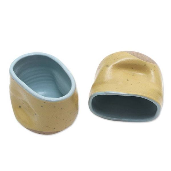 Alternate image for Rustic Ceramic Teacups from Java Pair Yellow Squeeze