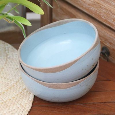 Primary image for Rustic Ceramic Bowls from Java Pair Blue Bounty