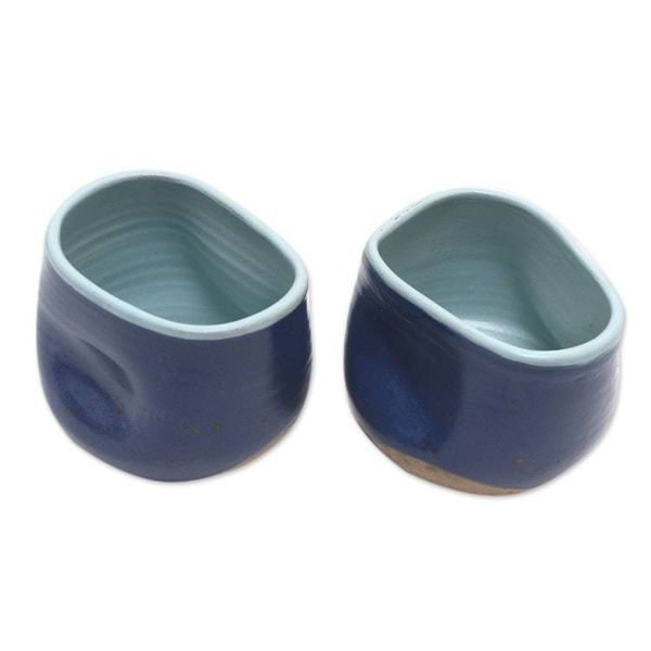 Alternate image for Blue Ceramic Teacups Pair Indigo Squeeze