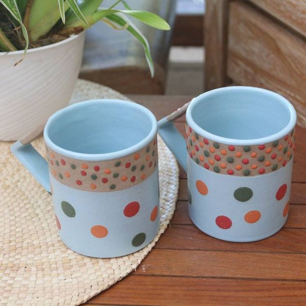 Alternate image for Javanese Ceramic Mugs Pair Rainbow Dots