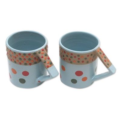 Alternate image for Javanese Ceramic Mugs Pair Rainbow Dots