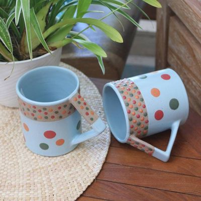 Alternate image for Javanese Ceramic Mugs Pair Rainbow Dots