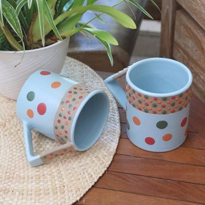 Alternate image for Javanese Ceramic Mugs Pair Rainbow Dots