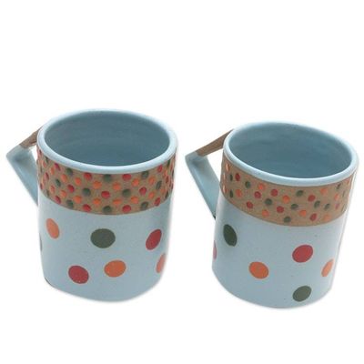 Alternate image for Javanese Ceramic Mugs Pair Rainbow Dots
