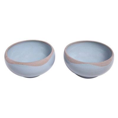 Alternate image for Handmade Blue Ceramic Soup Bowls Pair Blue Bounty