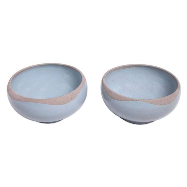 Alternate image for Handmade Blue Ceramic Soup Bowls Pair Blue Bounty