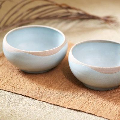 Alternate image for Handmade Blue Ceramic Soup Bowls Pair Blue Bounty