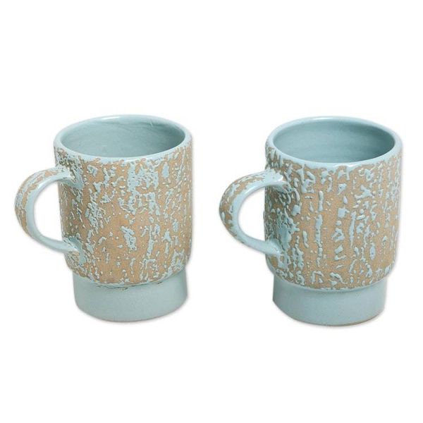 Alternate image for Ceramic Mugs with Rustic Finish Pair Sea Foam