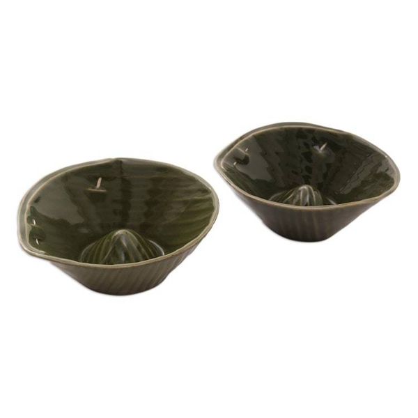 Alternate image for Green Handmade Ceramic Bowls Pair Rounded Bananas