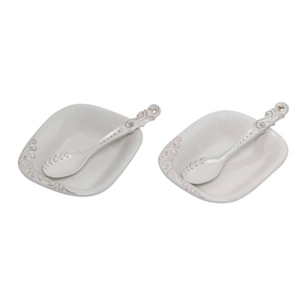 Alternate image for White Ceramic Pair of Bowls and Spoons 4-Piece Set Keraton Vessel in White