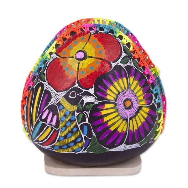 Alternate image for Colorful Bird and Flowers Hand Painted Gourd Napkin Holder Birdsong Bloom