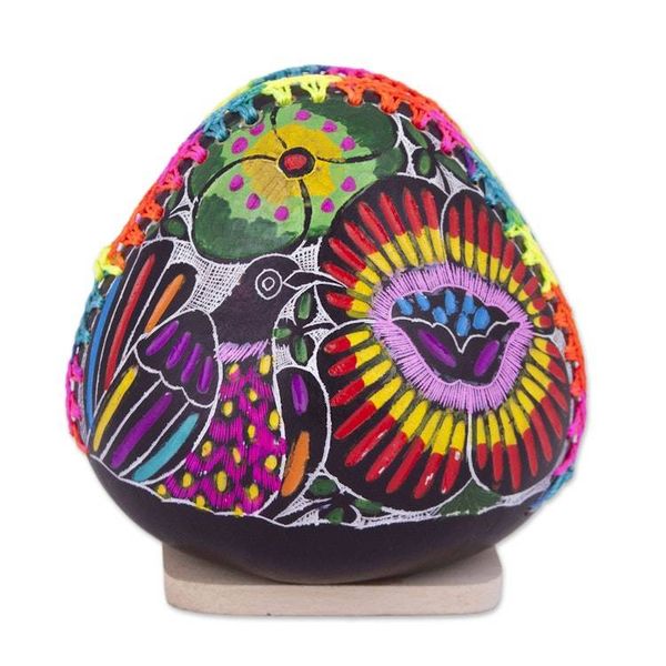 Alternate image for Colorful Bird and Flowers Hand Painted Gourd Napkin Holder Birdsong Bloom