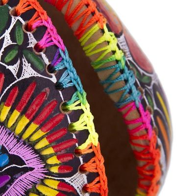 Alternate image for Colorful Bird and Flowers Hand Painted Gourd Napkin Holder Birdsong Bloom