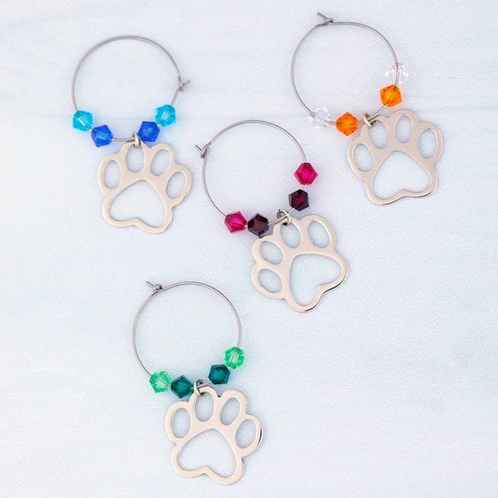 Set of 4 Paw Print Themed Wine Charms from Mexico 'Paw Print Pals'
