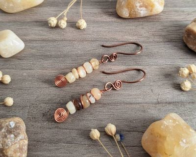 Alternate image for Honey Opal Copper Wire Wrapped Earrings