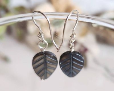 Alternate image for Black Mother of Pearl Sterling Silver Leaf Earrings