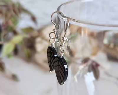Alternate image for Black Mother of Pearl Sterling Silver Leaf Earrings