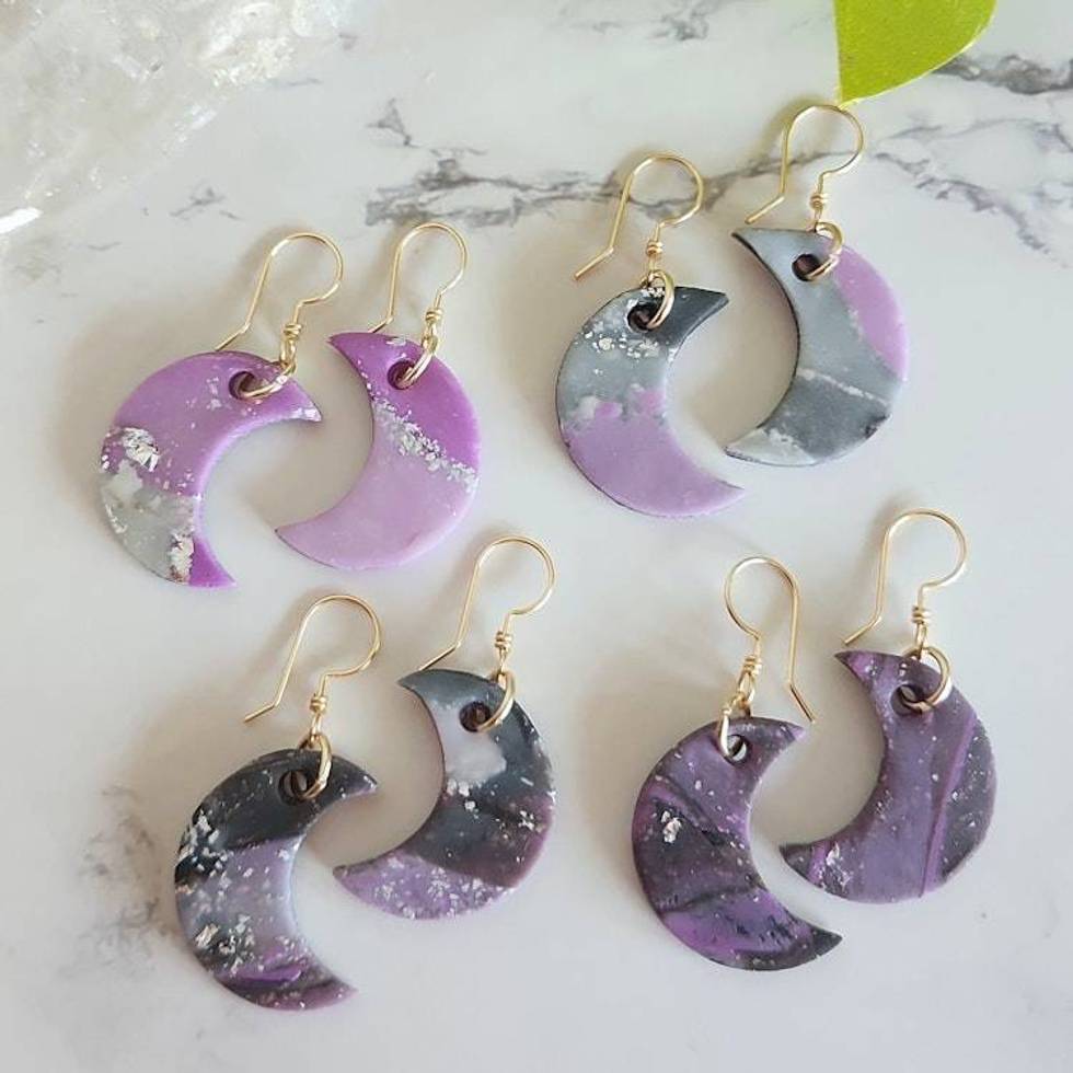 Polymer Clay Moon Earrings