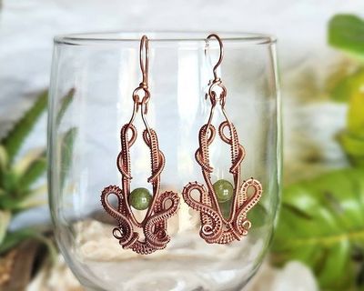 Alternate image for Jade Gemstone Copper Wire Wrapped Earrings