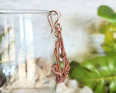 Alternate image for Jade Gemstone Copper Wire Wrapped Earrings