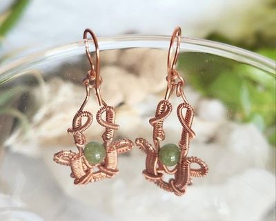 Alternate image for Jade Gemstone Copper Wire Wrapped Earrings