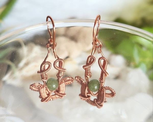 Alternate image for Jade Gemstone Copper Wire Wrapped Earrings