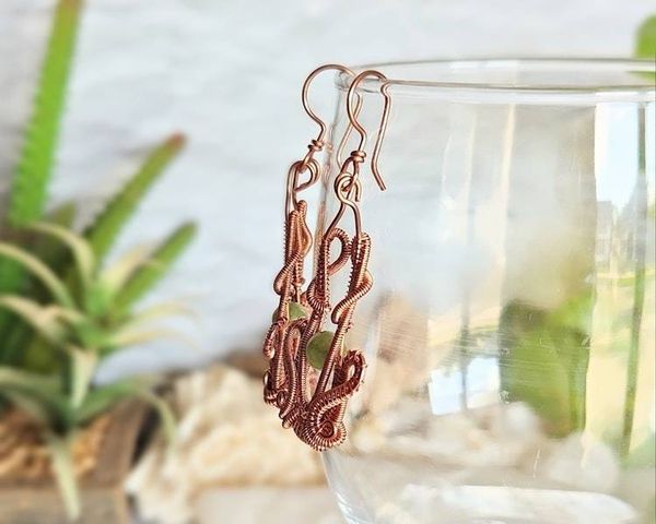 Alternate image for Jade Gemstone Copper Wire Wrapped Earrings