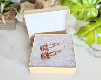 Alternate image for Jade Gemstone Copper Wire Wrapped Earrings