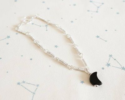 Alternate image for Onyx Sterling Silver Bracelet, Moon or Heart Charm