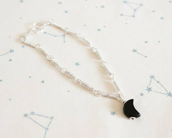 Alternate image for Onyx Sterling Silver Bracelet, Moon or Heart Charm